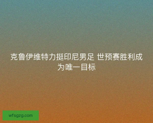 克鲁伊维特力挺印尼男足 世预赛胜利成为唯一目标