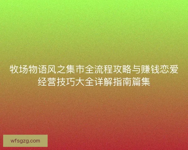 牧场物语风之集市全流程攻略与赚钱恋爱经营技巧大全详解指南篇集