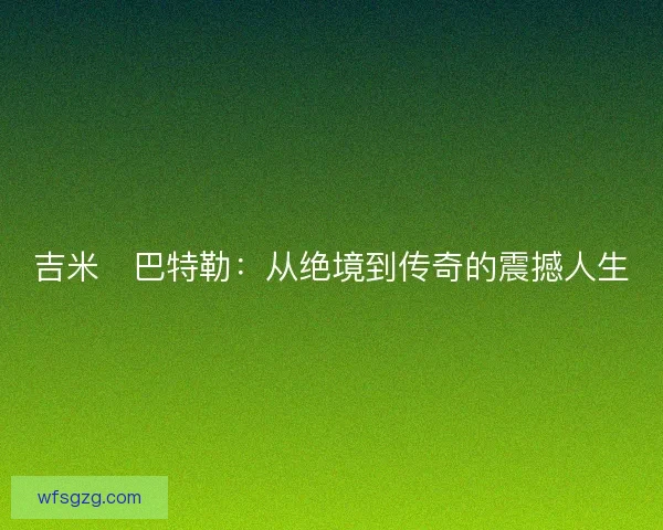 吉米・巴特勒：从绝境到传奇的震撼人生
