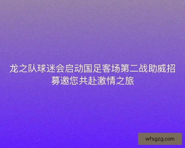 龙之队球迷会启动国足客场第二战助威招募邀您共赴激情之旅